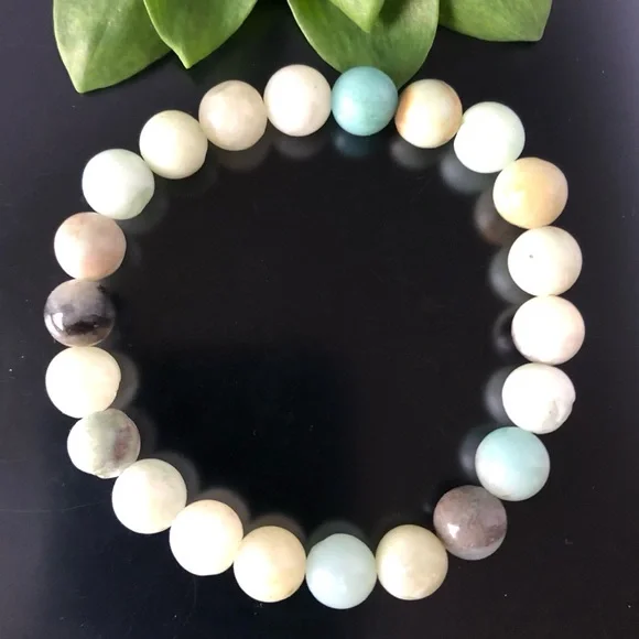 Color Amazonite 8mm Natural Stone Beads Stretchable Bracelet - Picture 2 of 4